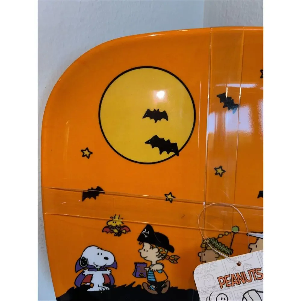 Peanuts Halloween Plate Set Of 4 Snoopy Woodstock Charlie Bats Melamine 10